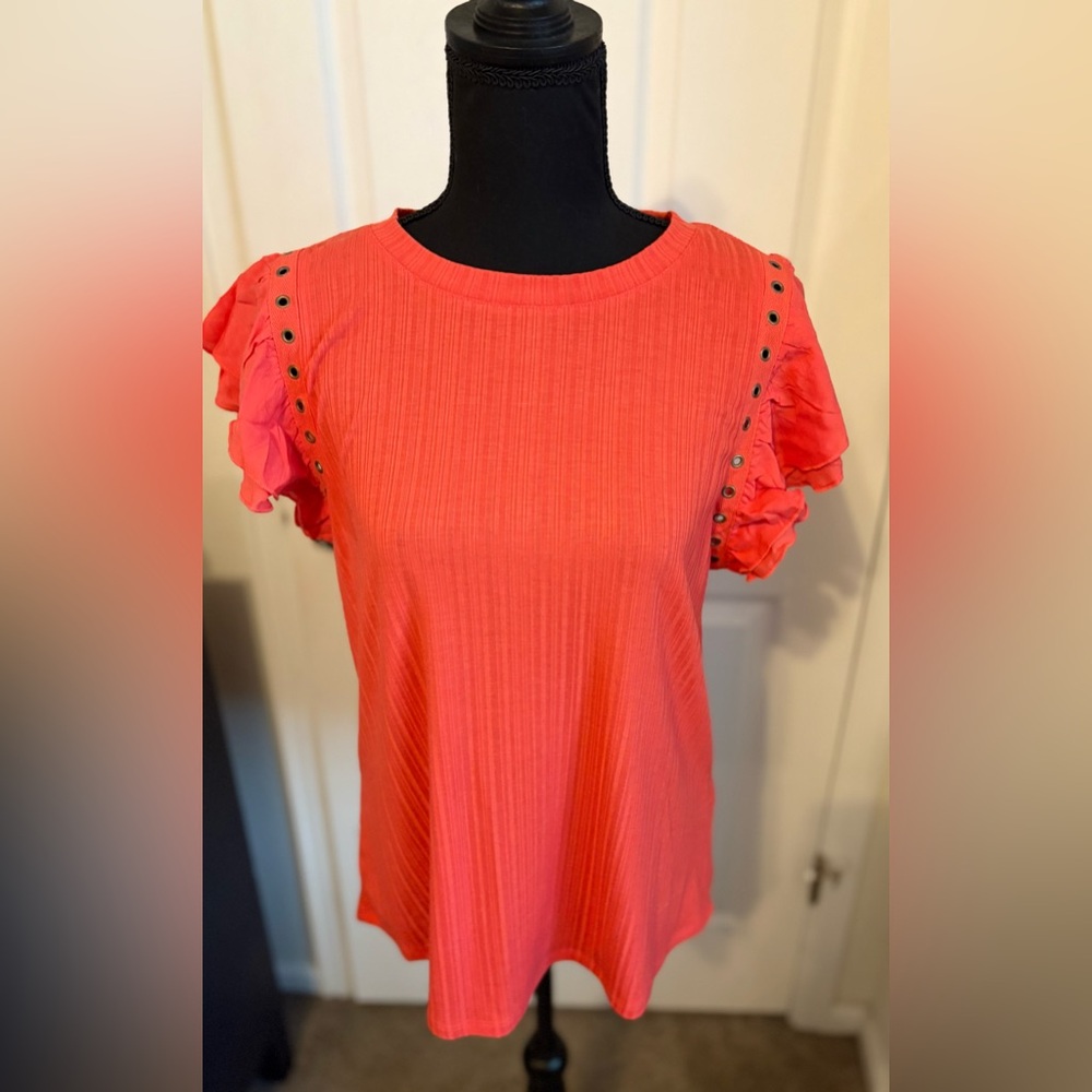 Maurices Vibrant Coral Ruffle Sleeve Blouse